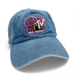 MTV Music Television Blue Denim Hat Adjustable Retro Style Denim Dad 1980s O/S